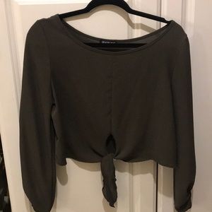 Fashion Nova Cropped Tie-Front Blouse